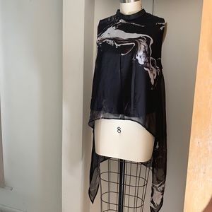 High low chiffon marble print top